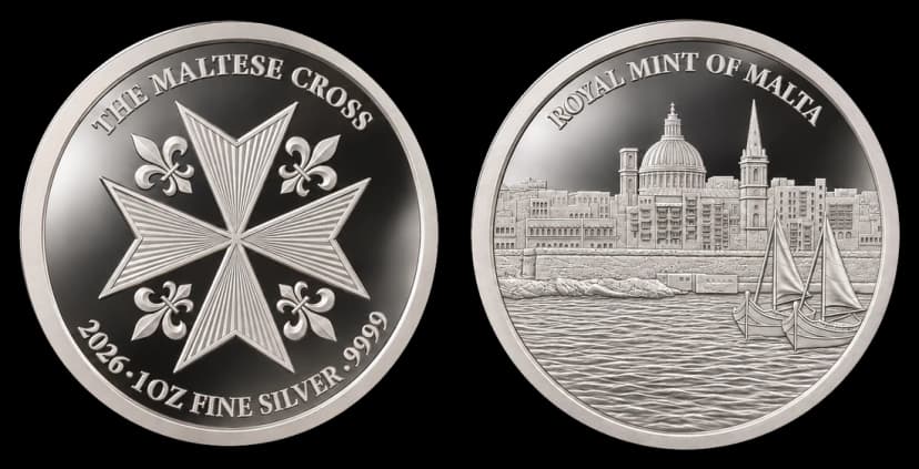 Maltese Cross 1oz silver coin, obverse and reverse
